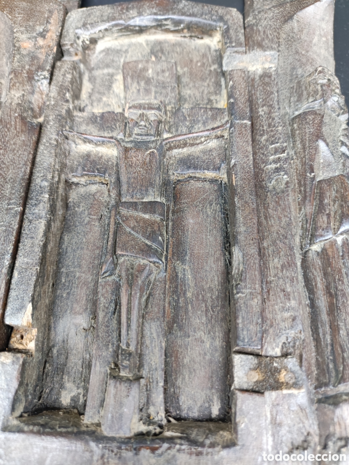 Arte: Tr&iacute;ptico madera tallada calvario - Foto 2