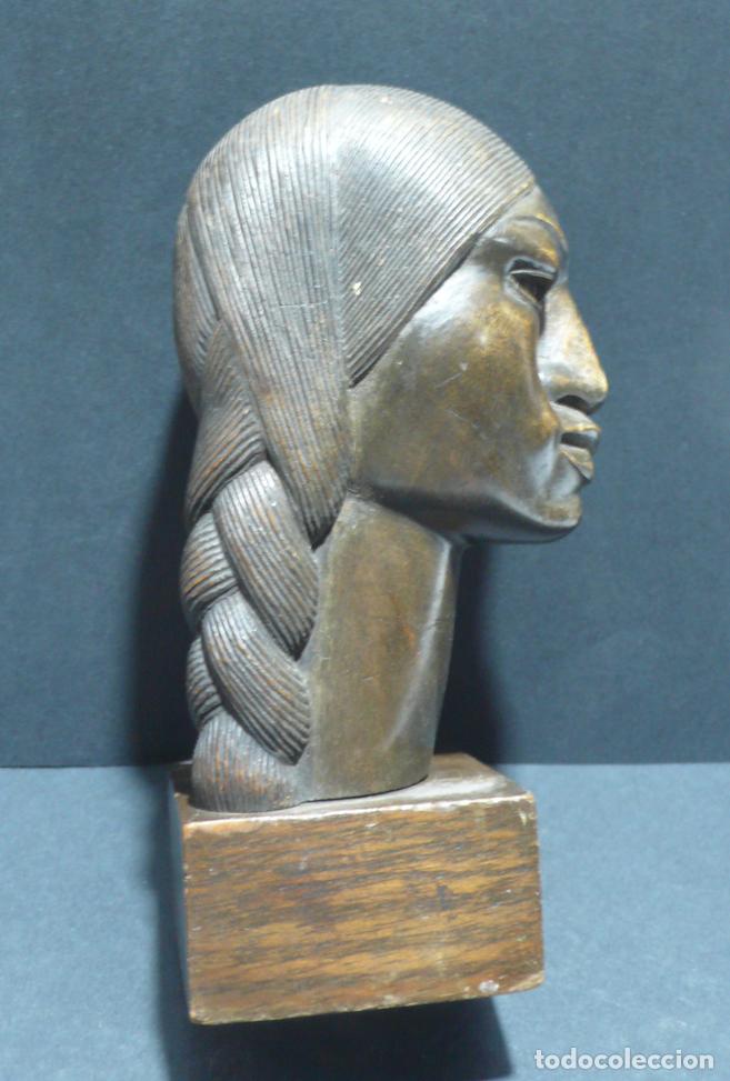 Arte: PEQUE&Ntilde;A CABEZA TALLADA EN MADERA - Foto 2
