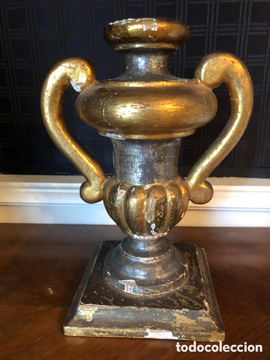 Arte: 2 candelabros copa de madera policromada - Foto 3