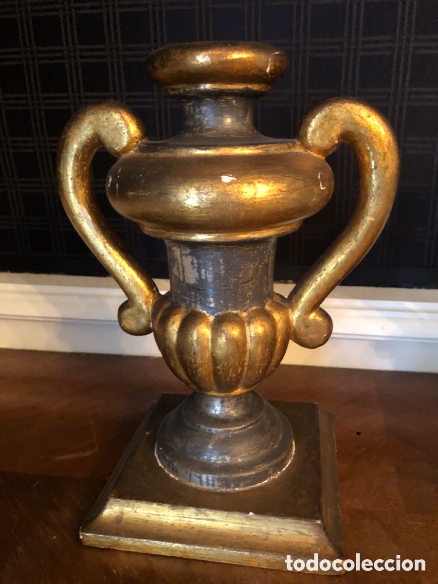 Arte: 2 candelabros copa de madera policromada - Foto 4