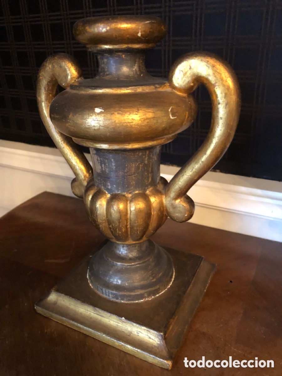 Arte: 2 candelabros copa de madera policromada - Foto 5