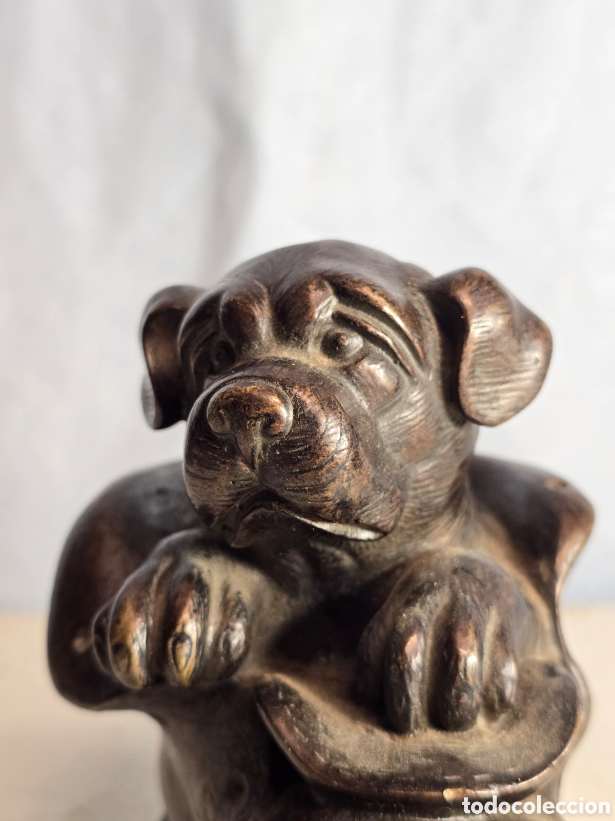 Arte: Escultura de botas con perro de bronce - Foto 1