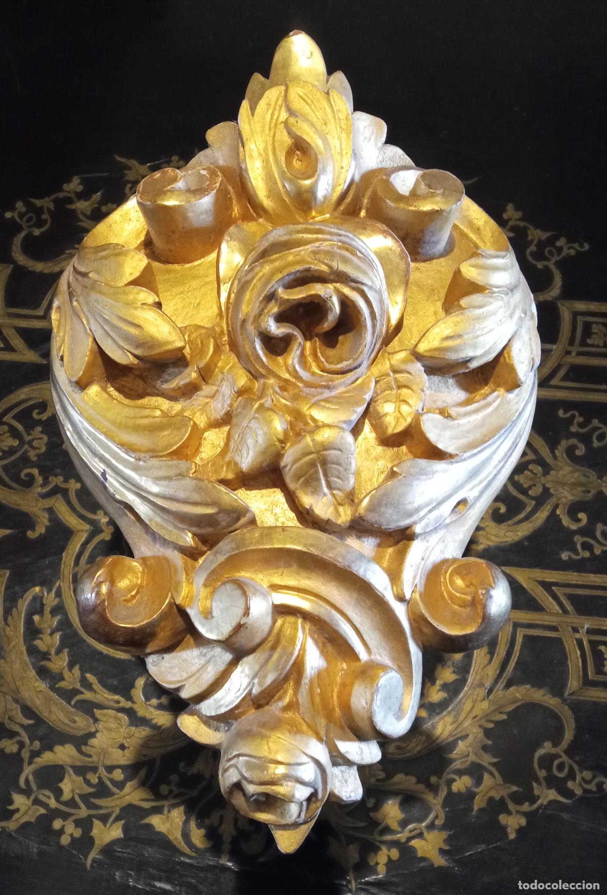 Arte: s.XIX XVIII - Antiguo alzapa&ntilde;o barroco talla madera oro fino &bull; cortinajes de palacio
