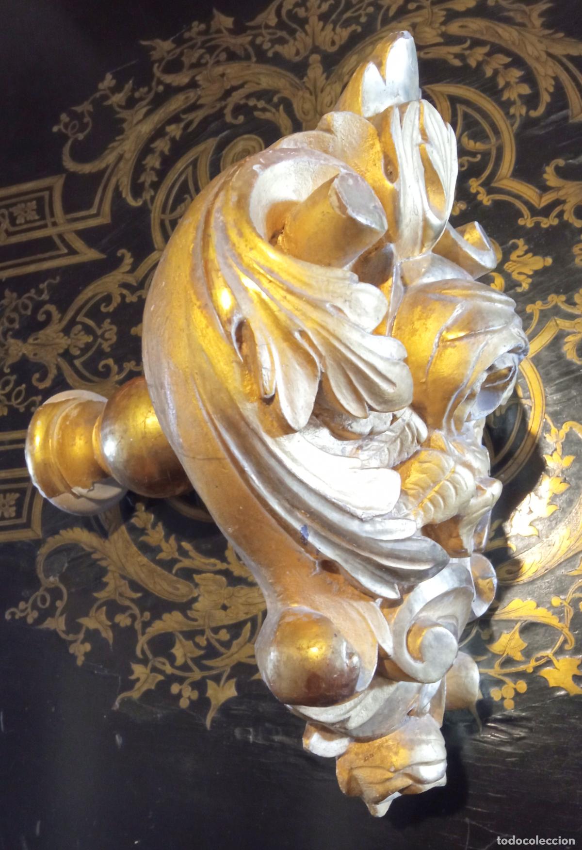 Arte: s.XIX XVIII - Antiguo alzapa&ntilde;o barroco talla madera oro fino &bull; cortinajes de palacio