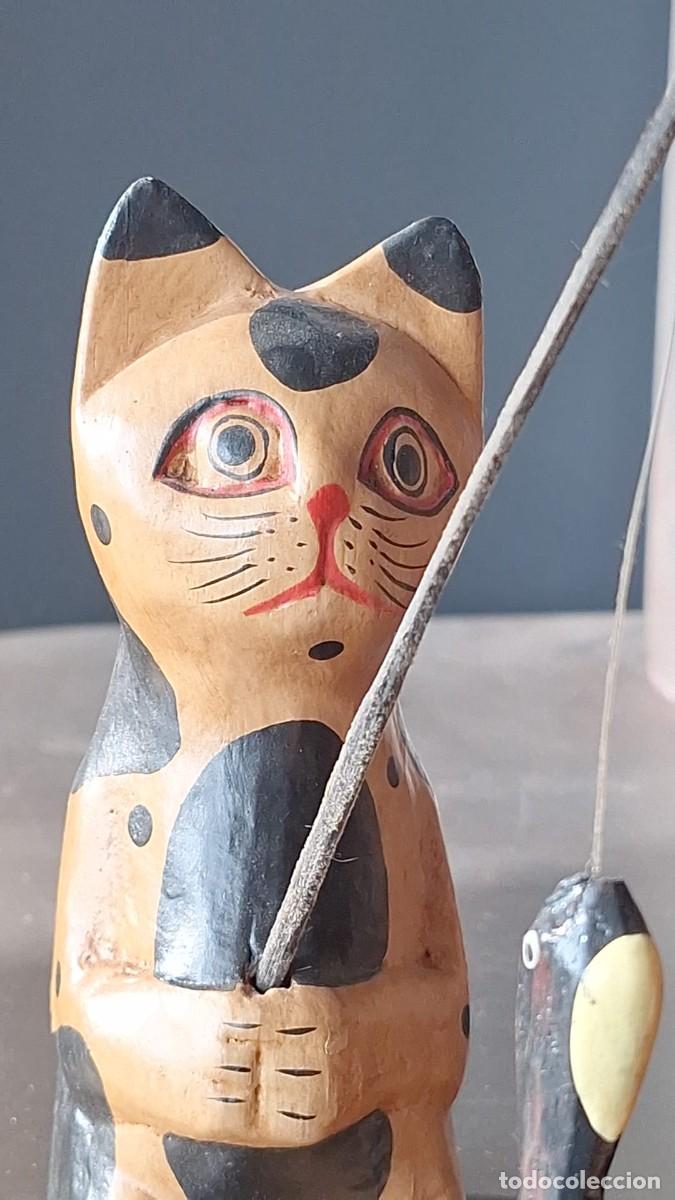 Arte: Gato de Madera Pescando - Foto 1