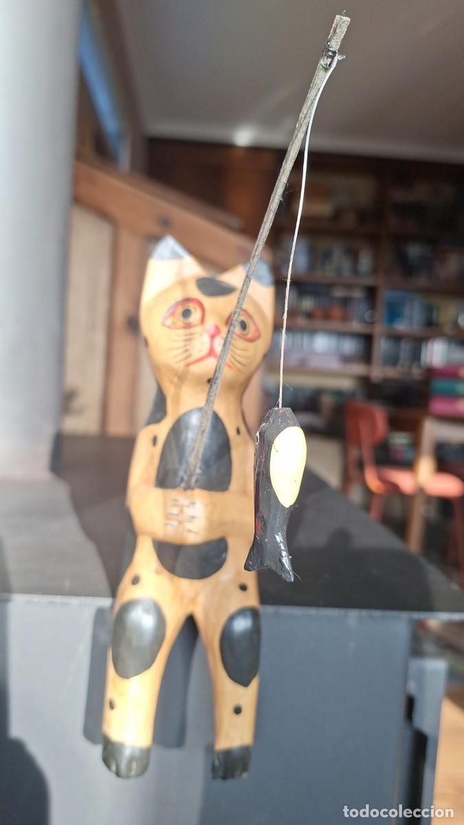Arte: Gato de Madera Pescando - Foto 3