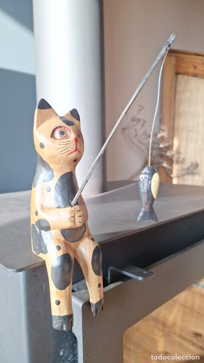 Arte: Gato de Madera Pescando - Foto 5