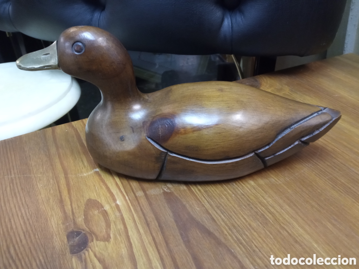 Arte: Pato de madera con pico de bronce de 24 cm de base - Foto 1
