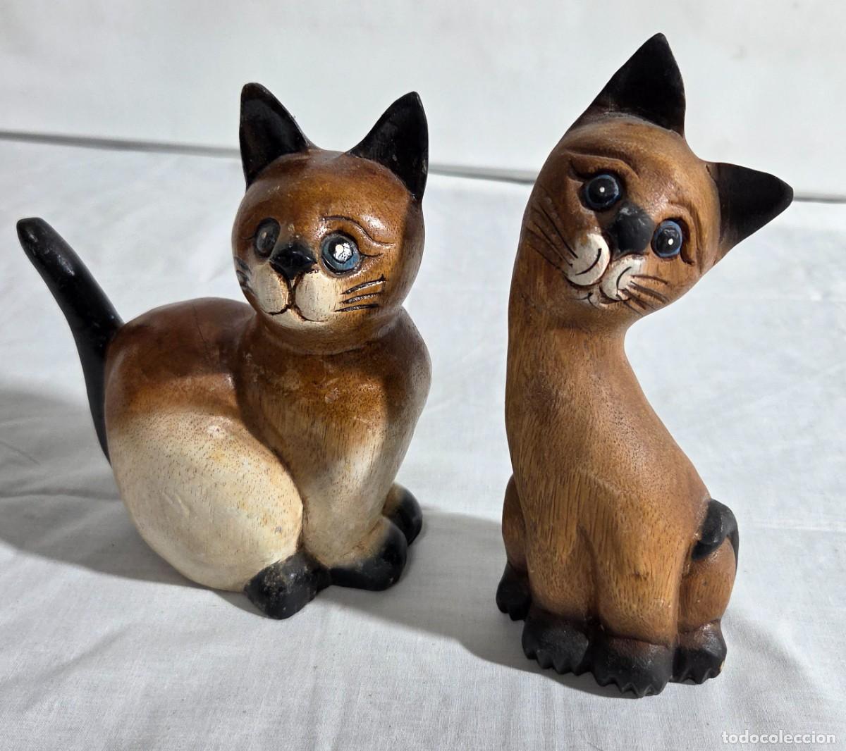 Arte: Pareja de gatos de madera - Foto 2