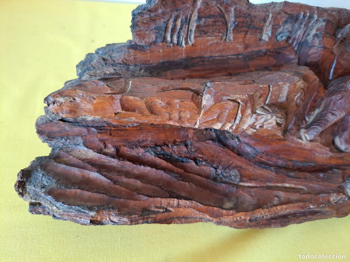 Arte: TRONCO DE MADERA TALLADO CON ELEFANTES - Foto 2