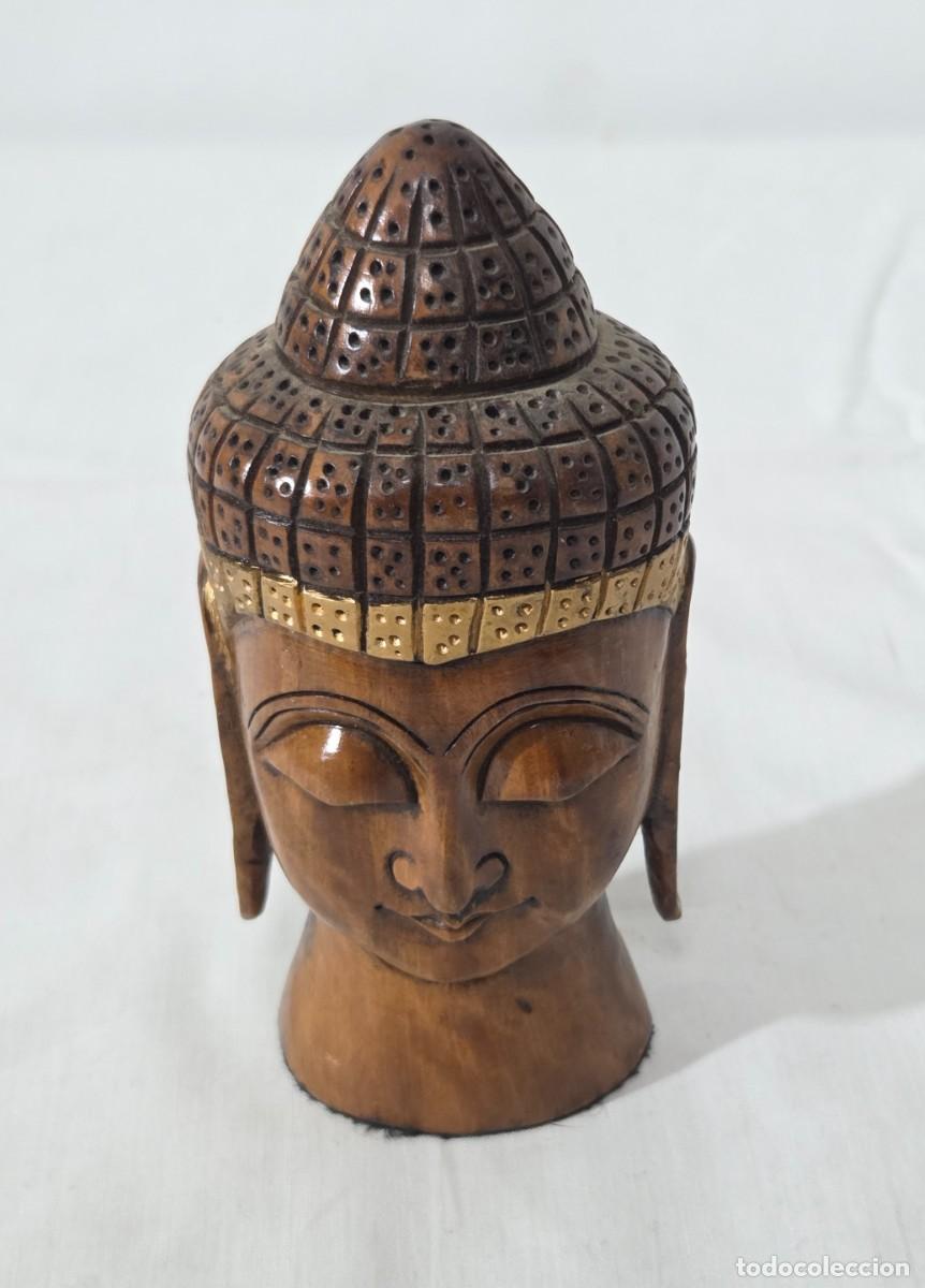 Arte: Cabeza o busto de Budha en madera - Foto 2