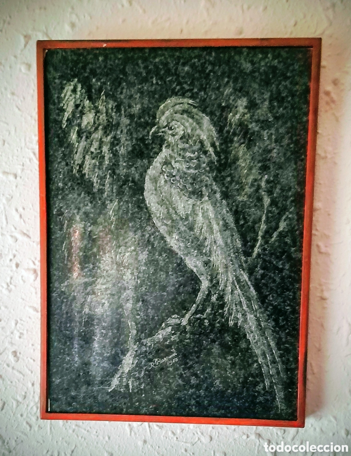 Kunst: R. PASSANI 1973, M&aacute;rmol Grabado en Marco de Metal. Medidas 30 X 22 X 2,5 cm.