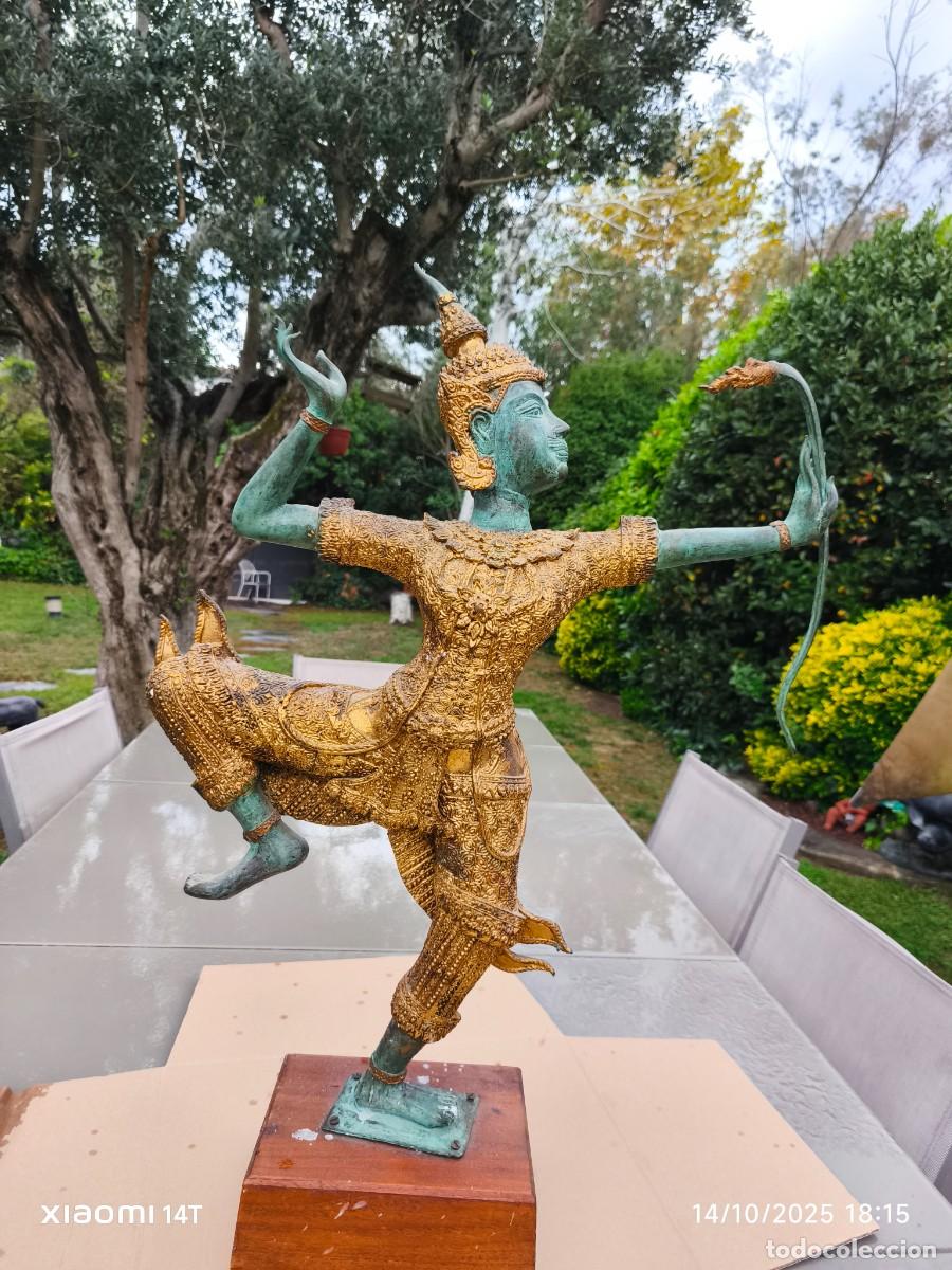 Arte: GRAN ESCULTURA ARQUERO REAL TAILAND&Eacute;S DANZANTE &ndash; 63 cm &ndash; ESTILO RATTANAKOSIN &ndash;
