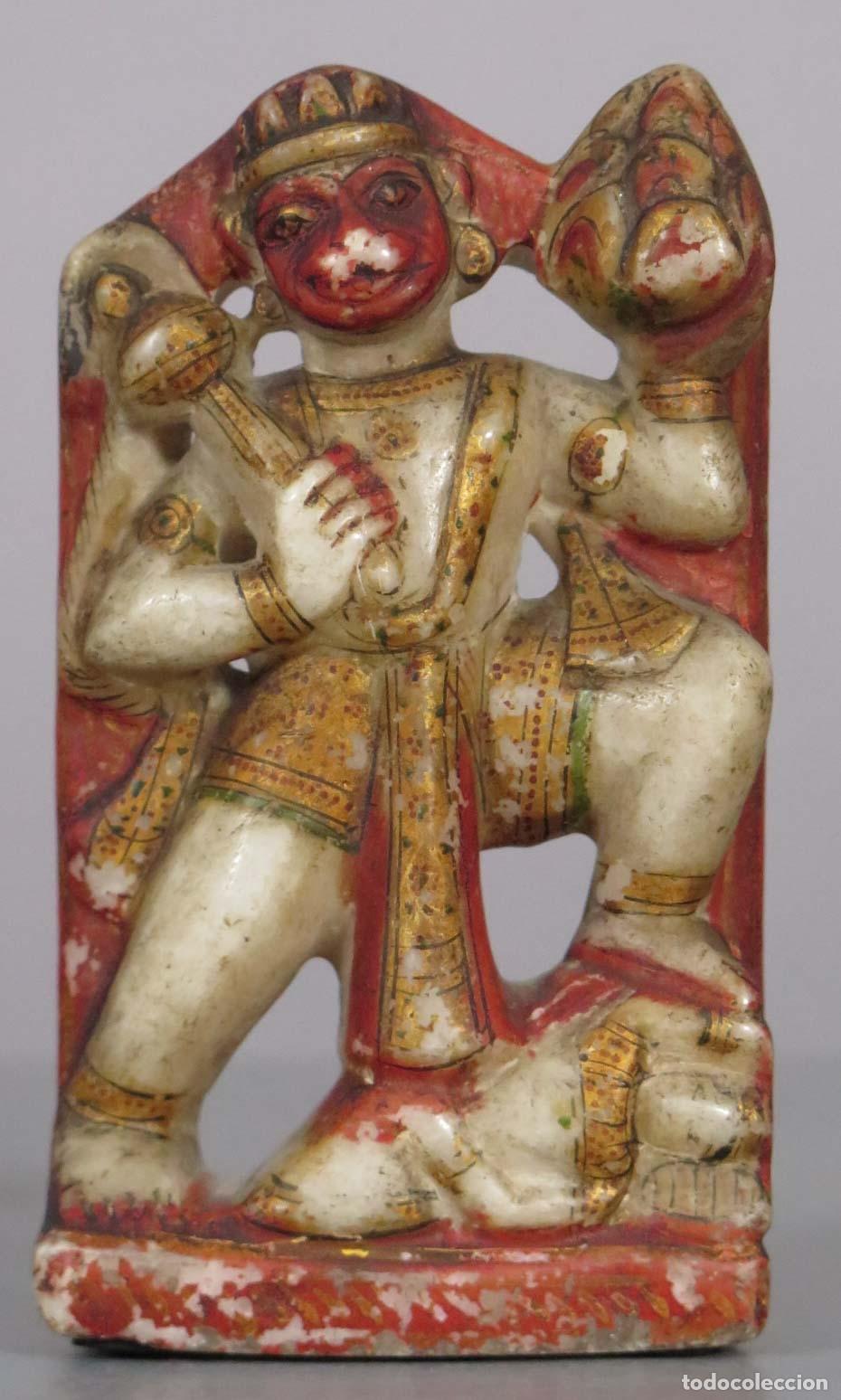 Arte: Hanuman. ALABASTRO POLICROMADO Y DORADO. INDIA. FINALES SIGLO XIX