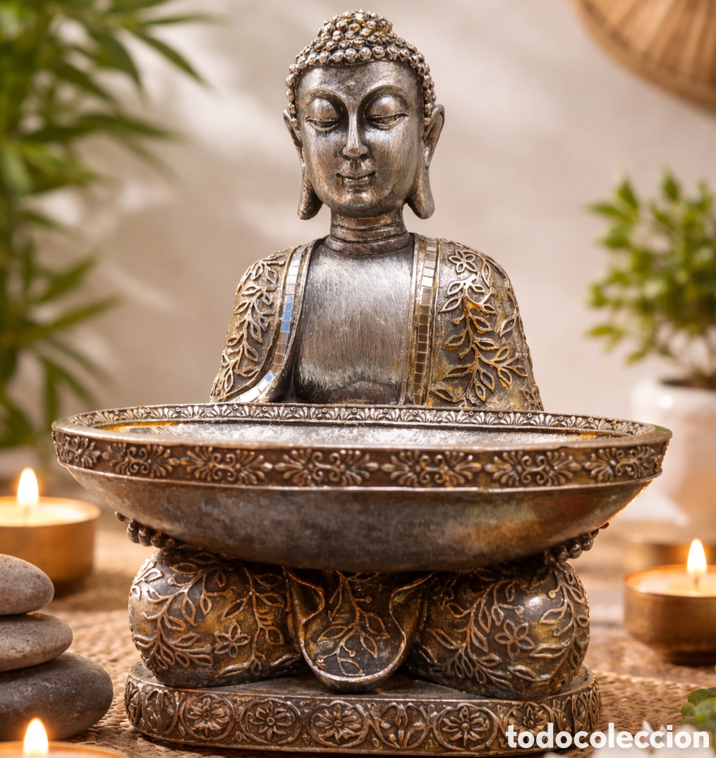 Kunst: FIGURA DE BUDA A ESTRENAR CON CUENCO PARA OFRENDAS DE RESINA