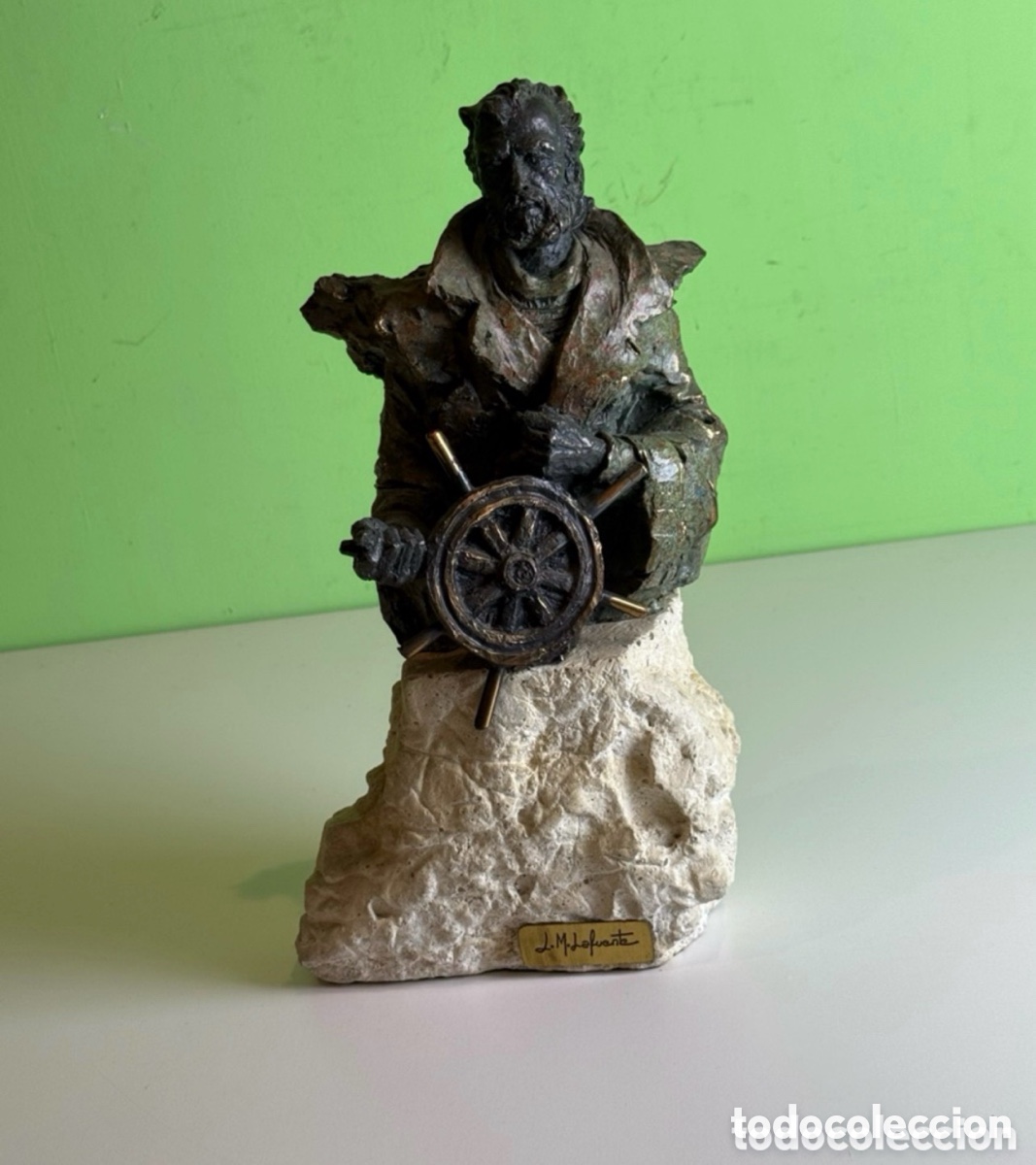 Art: Preciosa escultura Marinero en bronce de Luis Mart&iacute;nez Lafuente. Firmada base piedra.serie limitada