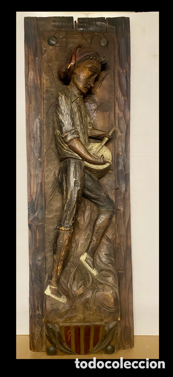 Arte: Plaf&oacute;n alto relieve talla madera El Tambor Tamborilero Timbaler del BRUCH Guerra Independencia