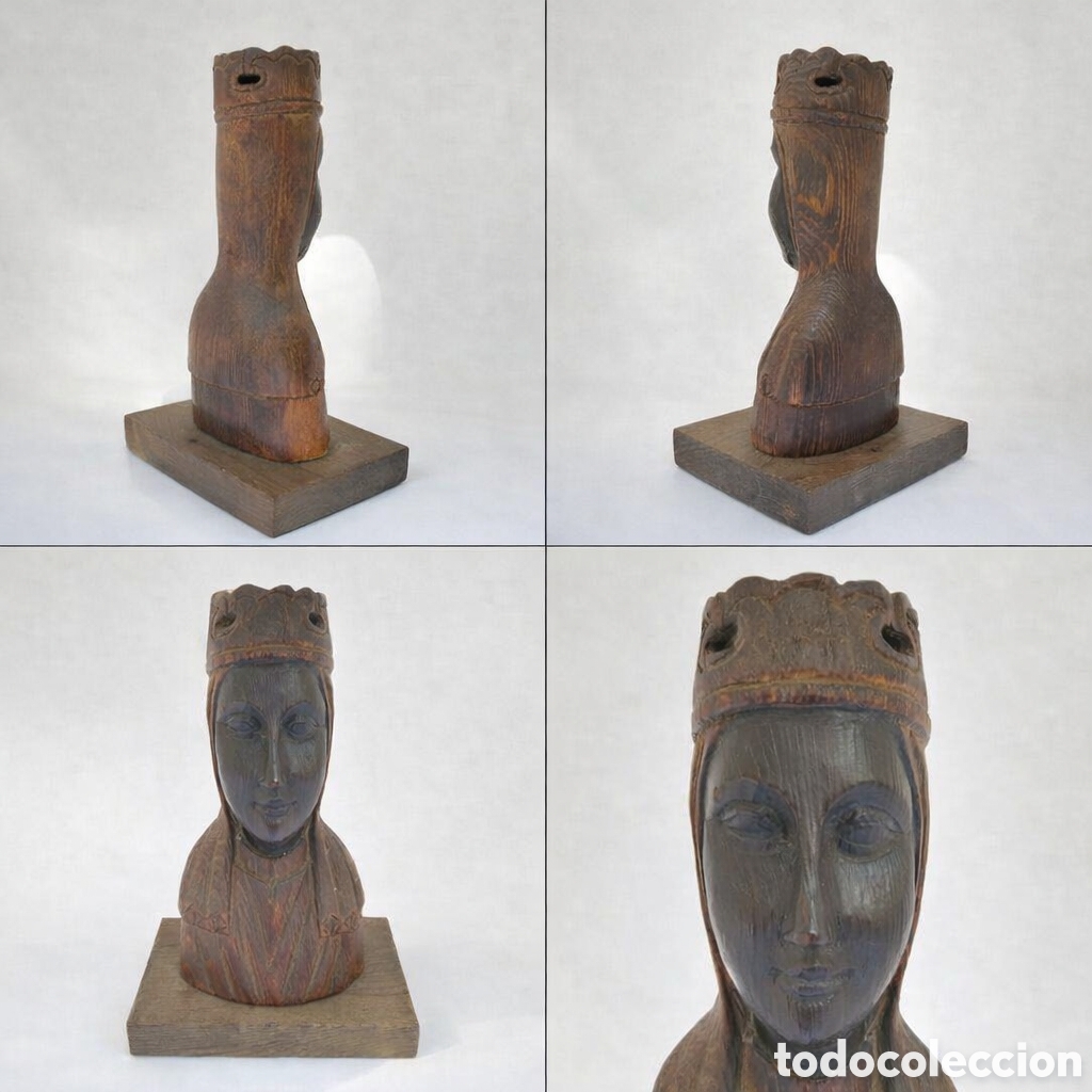 Arte: Talla en madera de la Virgen de Montserrat | Escultura religiosa antigua 21 cm