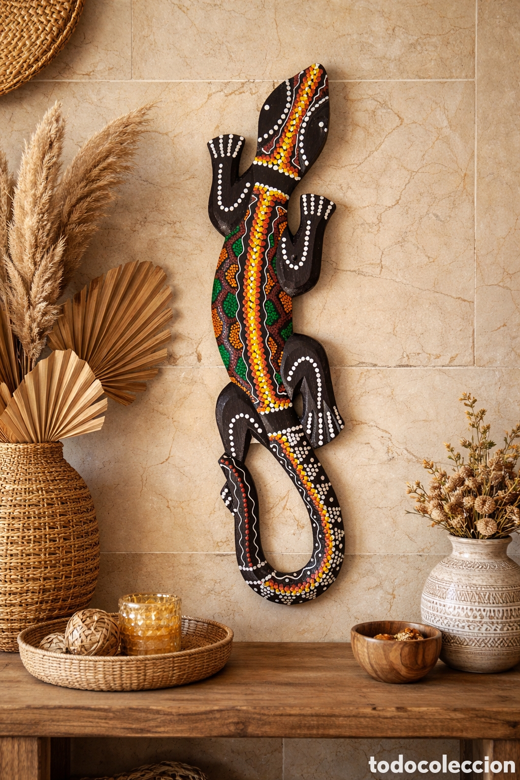 Arte: GECKO SALAMANDRA DE MADERA DE 50 CMS DECORACION