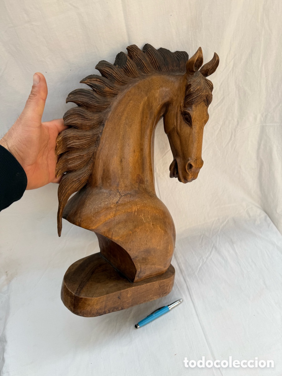 Arte: Espectacular y gran escultura de un caballo!Madera!