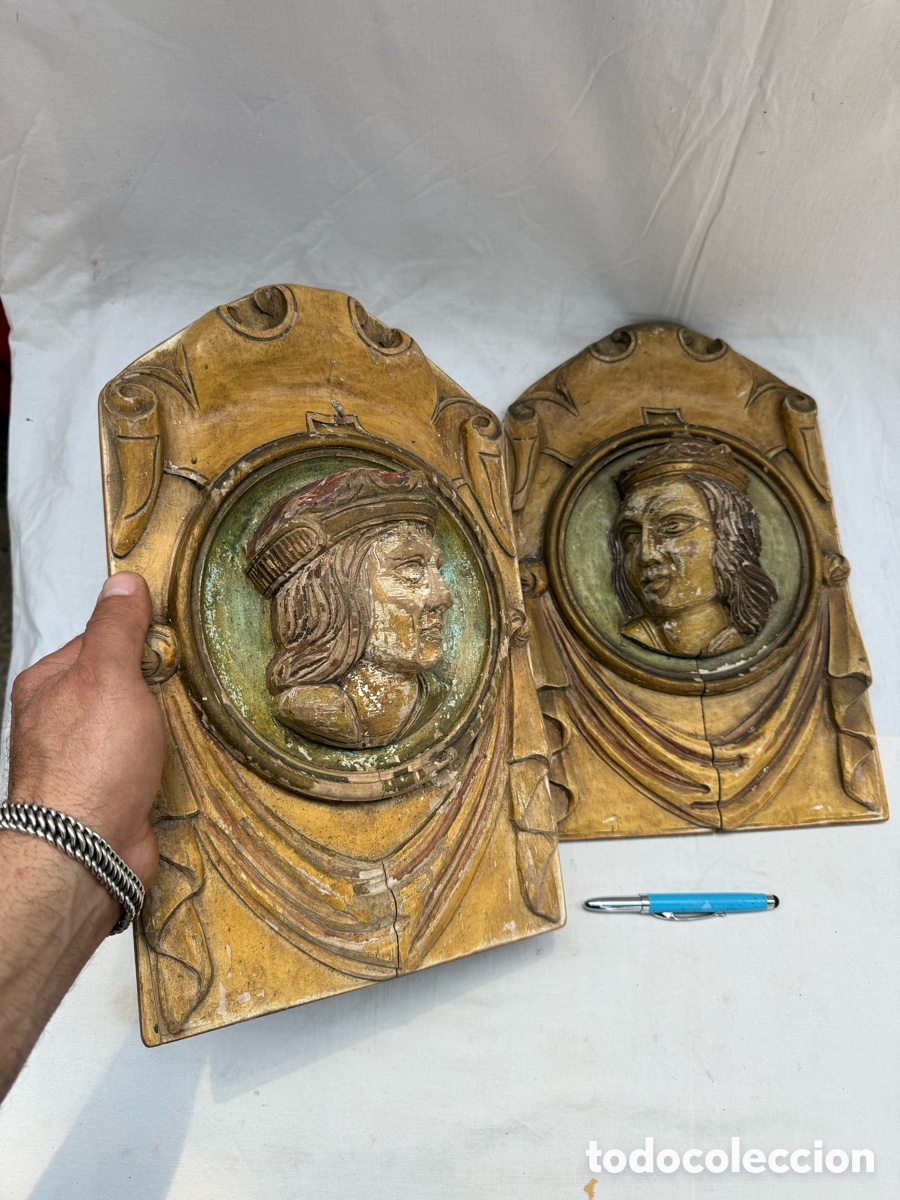 Arte: Pareja de cuadros antiguos,madera tallada!Reyes!
