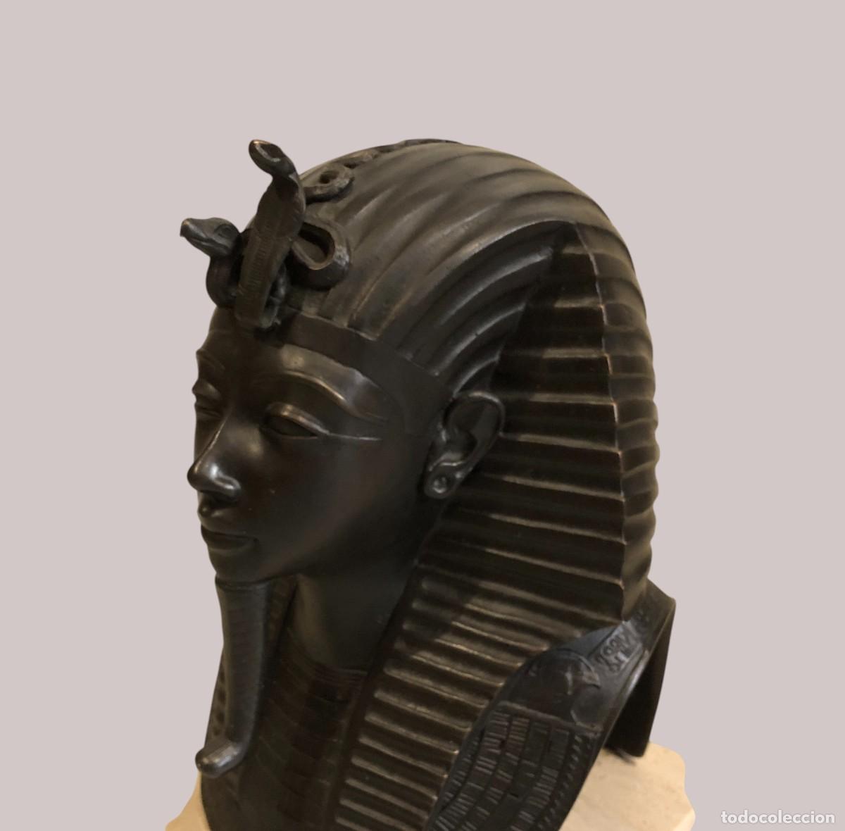 Arte: gran busto de tutankamon en bronce - Foto 6