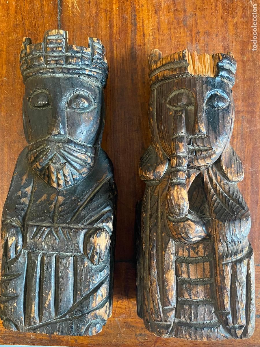 Arte: SUJETALIBROS FIGURAS EN MADERA TALLADA DE LOS REYES CATOLICOS REY Y REINA
