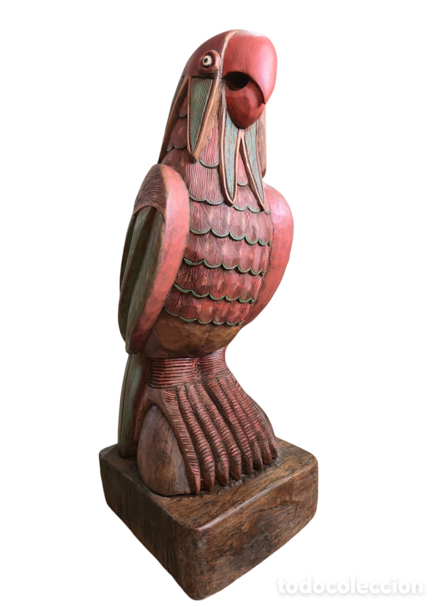 Arte: Talla de loro madera vintage 80cm