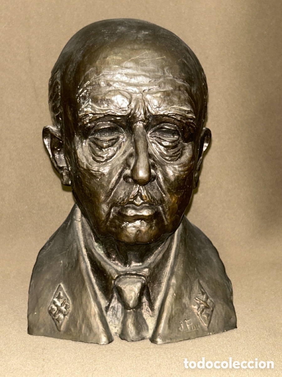 Arte: BUSTO DE FRANCISCO FRANCO EN BRONCE FIRMADO POR JF *LEER DESCRIPCI&Oacute;N*