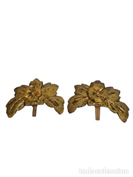 Arte: Pareja de Antiguos Fragmentos - Remate, Copete - talla de Madera Dorada - S. XIX