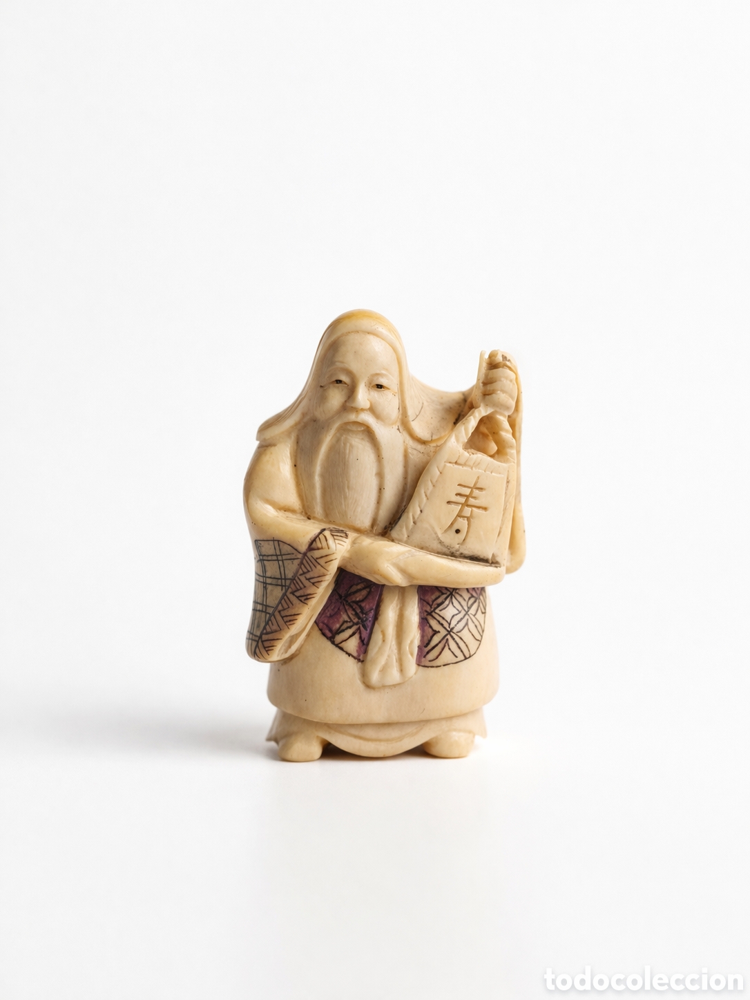 Arte: Netsuke japon&eacute;s antiguo &ndash; Fukurokuju (寿) &ndash; s&iacute;mbolo de longevidad