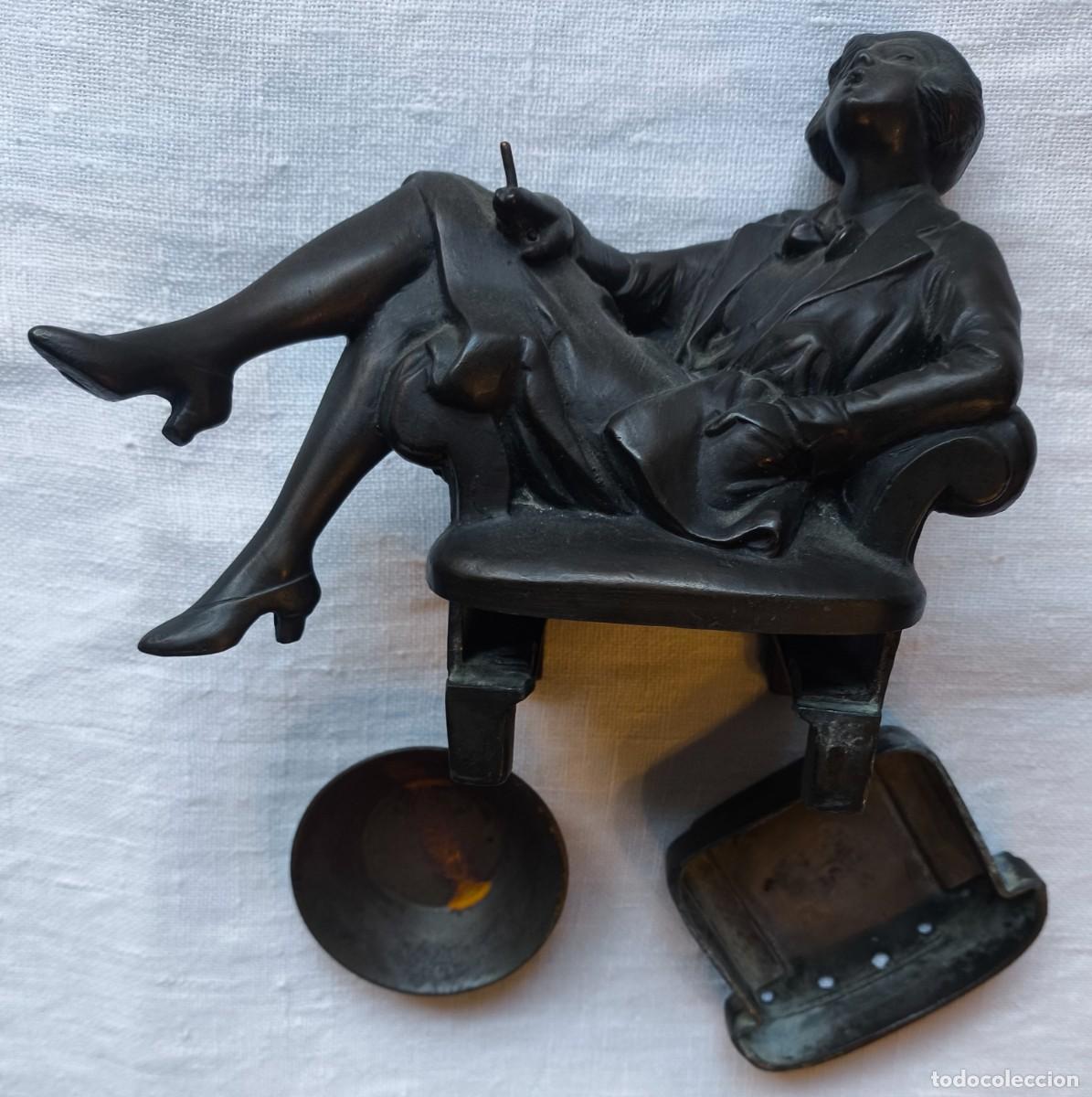 Arte: BRONCE ESCULTURA FIGURA LE GAR&Ccedil;ONNE MUJER FUMANDO STYLE ART DECO C. 1915