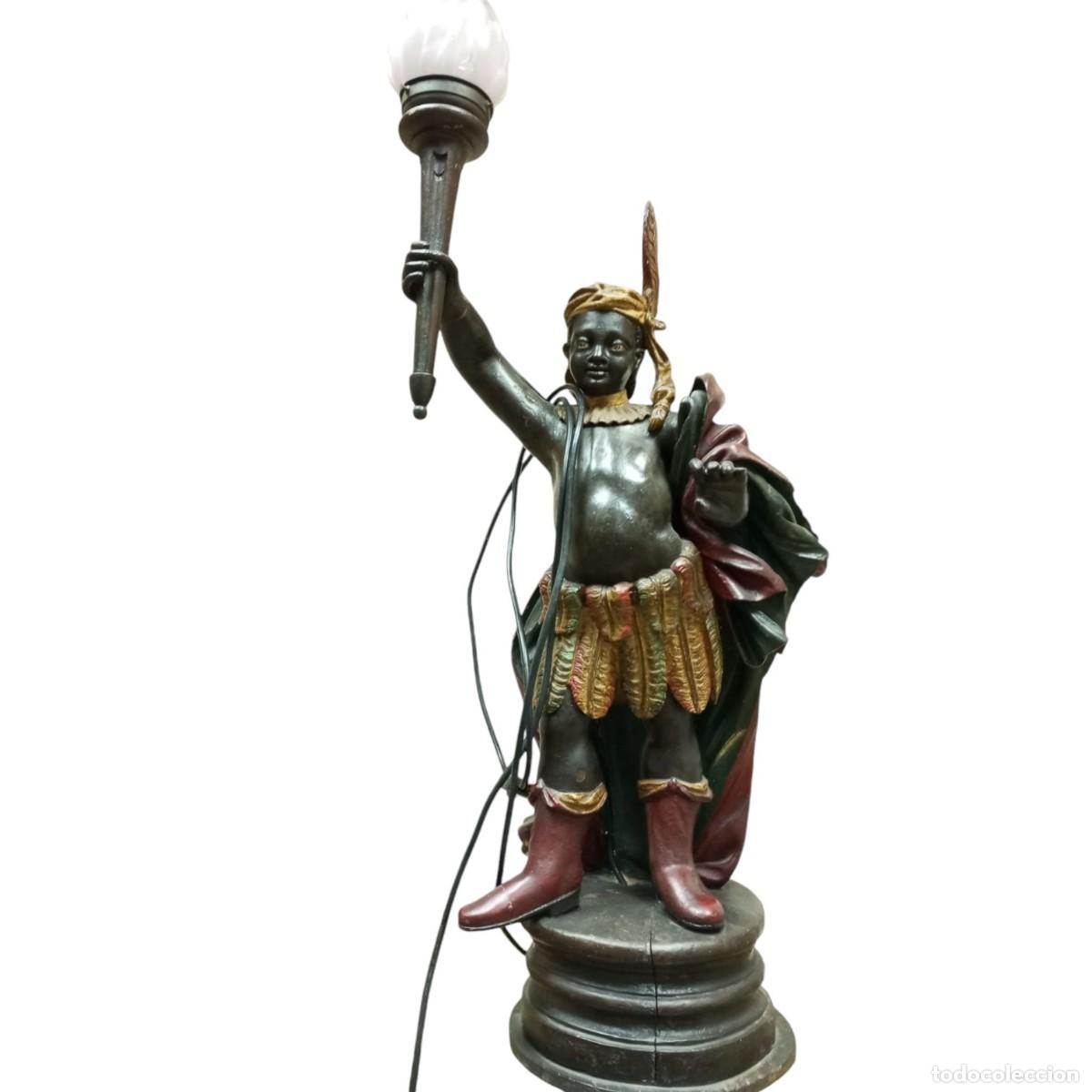 Arte: &rdquo;ESCULTURA EN MADERA DE NUBIO CON ANTORCHA &rdquo;&rdquo;BLACK MORE S.XVIII&rdquo;&rdquo;&rdquo;