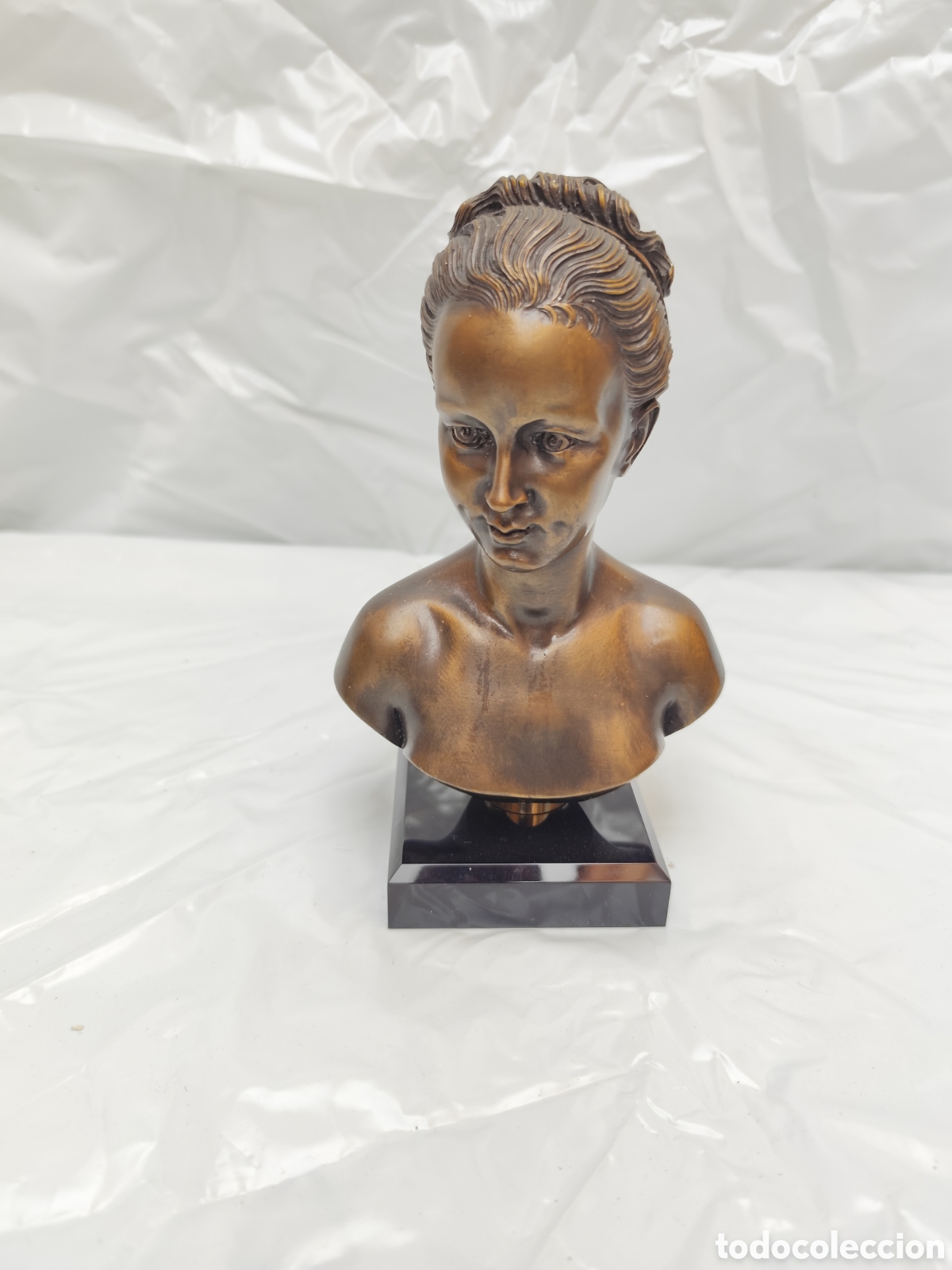 Arte: Busto femenino vintage firmado A. Giannelli 20 cm &ndash; efecto bronce con base de m&aacute;rmol &ndash; a&ntilde;os 70