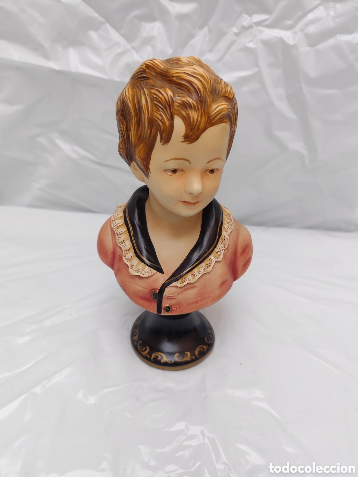 Arte: Busto decorativo vintage ni&ntilde;o en resina mineral policromada 23 cm estilo italiano