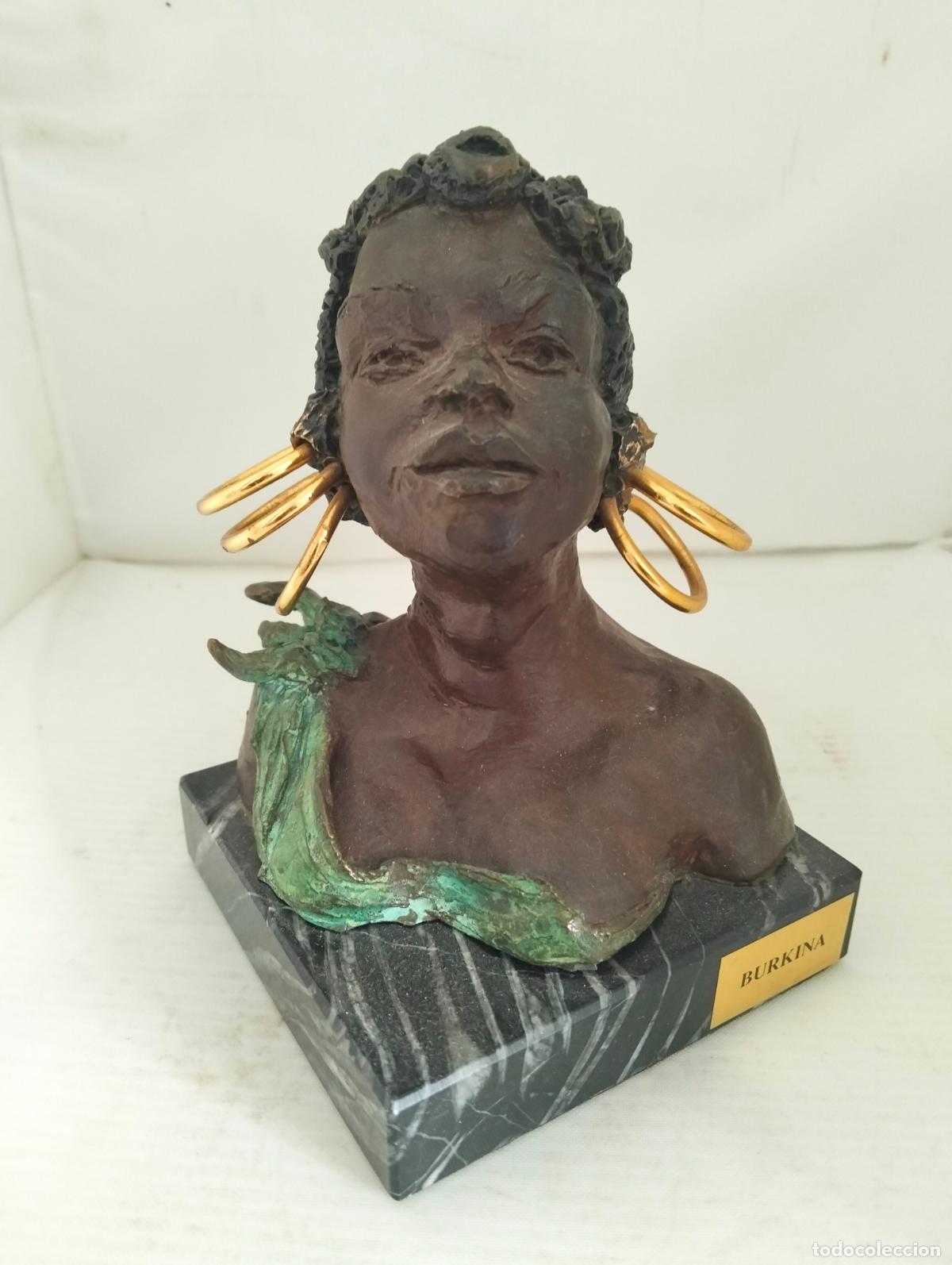 Art: ESCULTURA ETNICA BUSTO AFRICANO, POSIBLEMENTE BRONCE, BASE DE MARMOL, BURKINA - ALFA ARTE