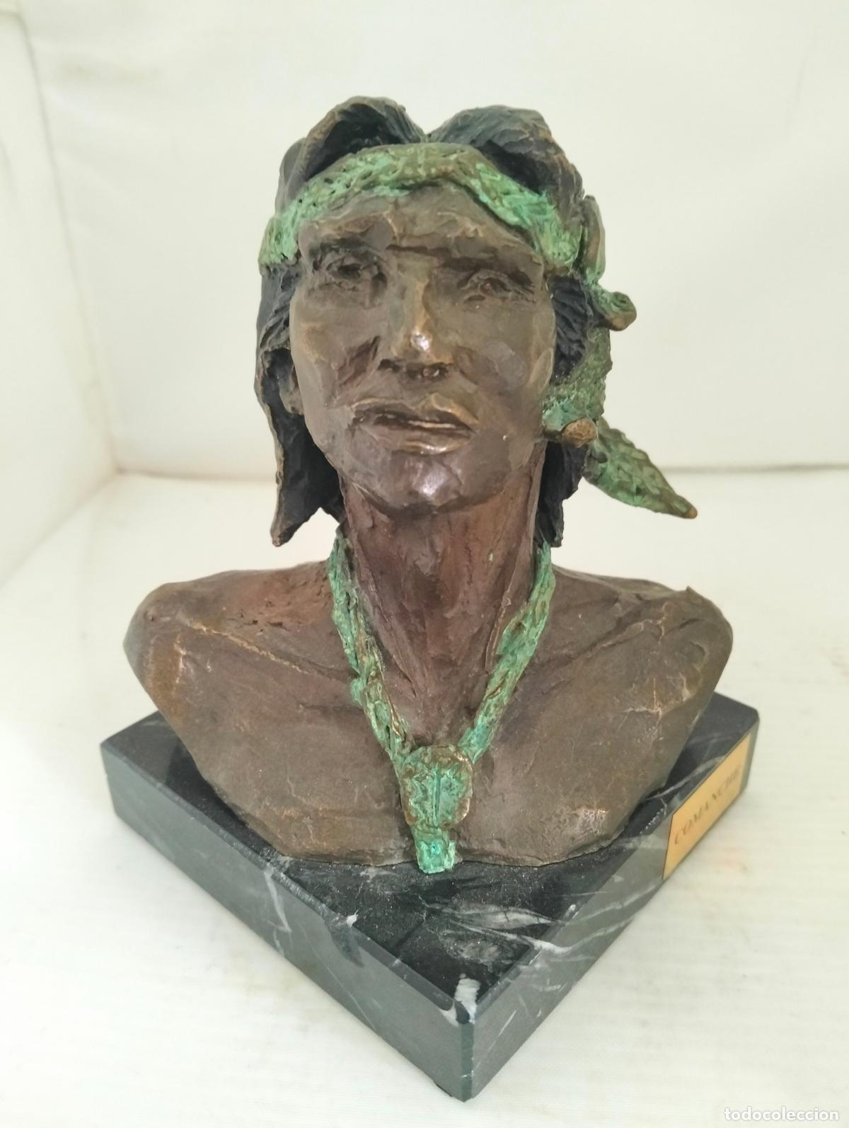 Arte: ESCULTURA BUSTO NATIVO AMERICANO, POSIBLEMENTE BRONCE, BASE DE MARMOL, COMANCHE - ALFA ARTE