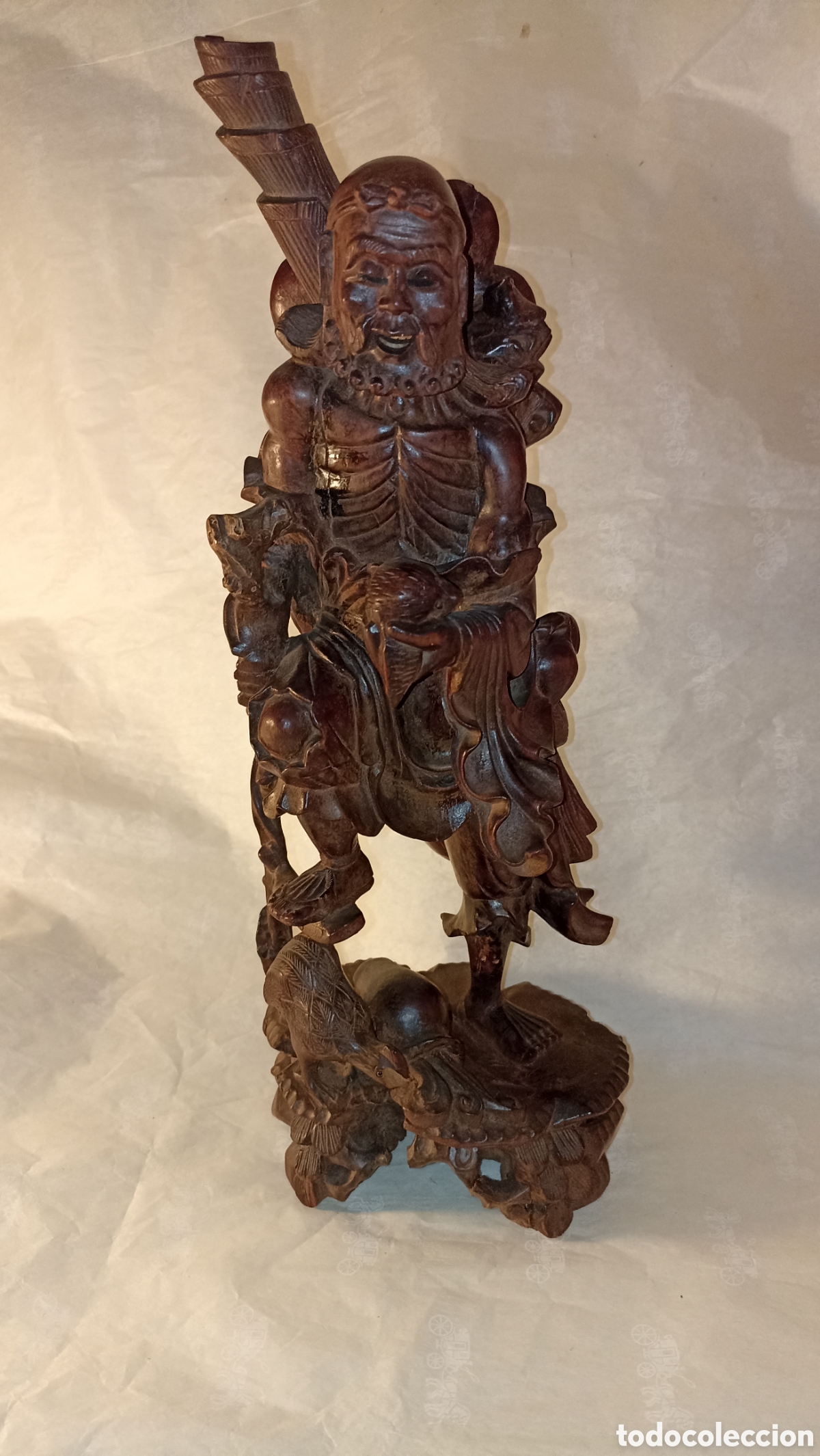 Arte: Espectacular tallado en madera cazador de p&aacute;jaros 36 cm