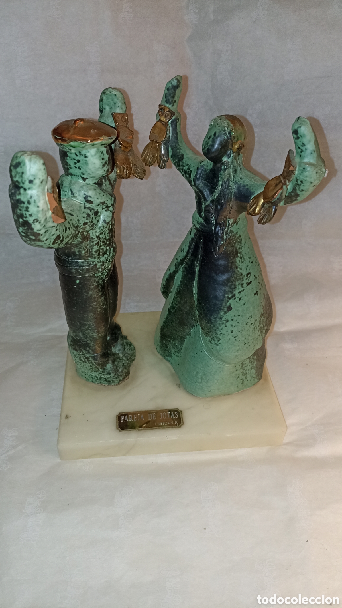Arte: Escultura Vintage &rdquo;Pareja de Jotas&rdquo; - Labezain K. (Base de M&aacute;rmol)