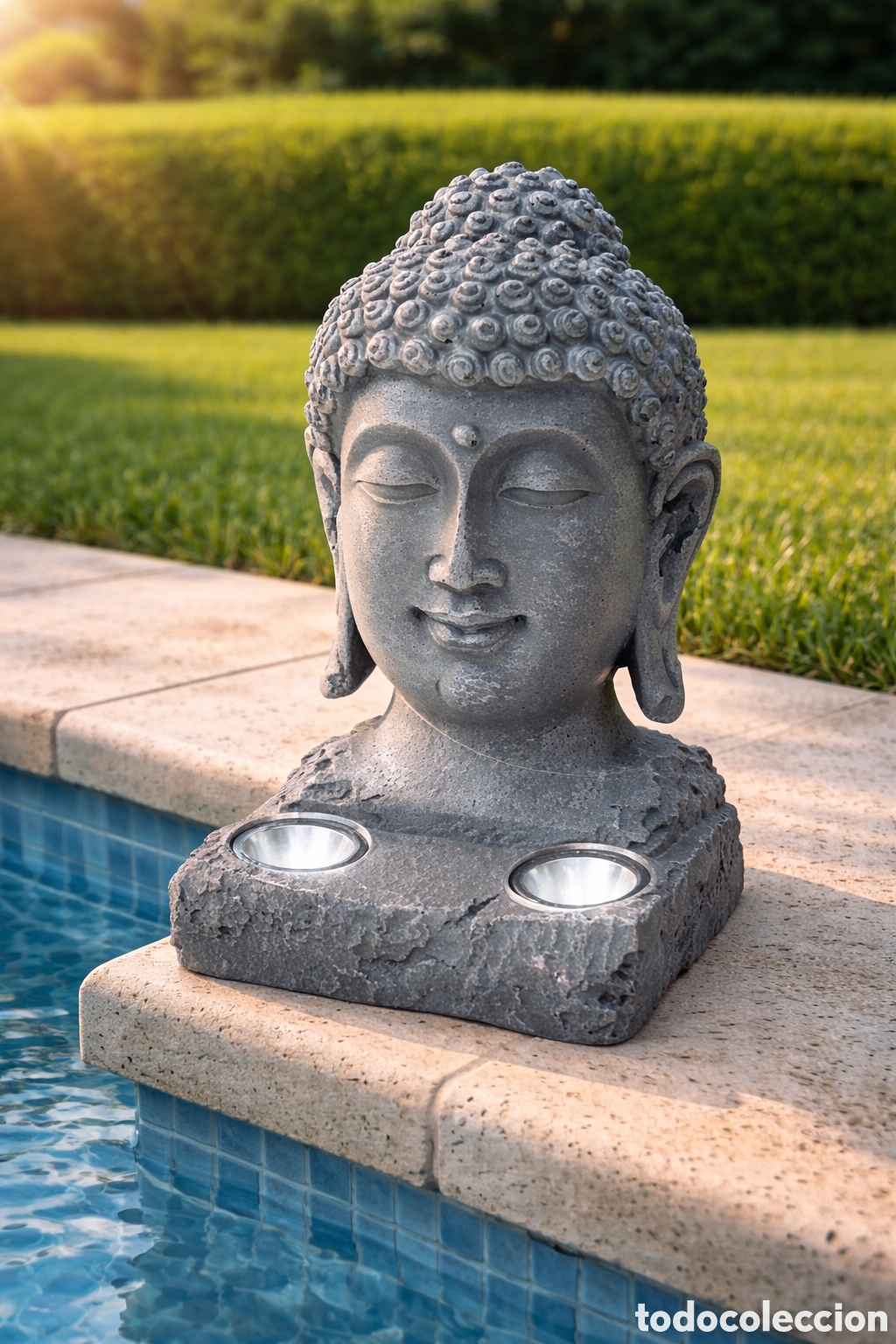 Arte: Buda solar LED exterior 29 cm | Resina | Luz jard&iacute;n piscina terraza