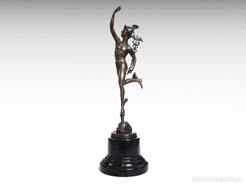 Art: Escultura de bronze - Merc&uacute;rio voador com caduceu / Hermes (1180)