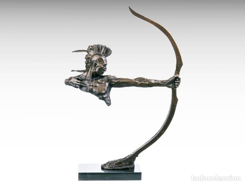Art: Escultura de bronze - Guerreiro indiano com arco - Arte nativa americana - 85 cm (1304)