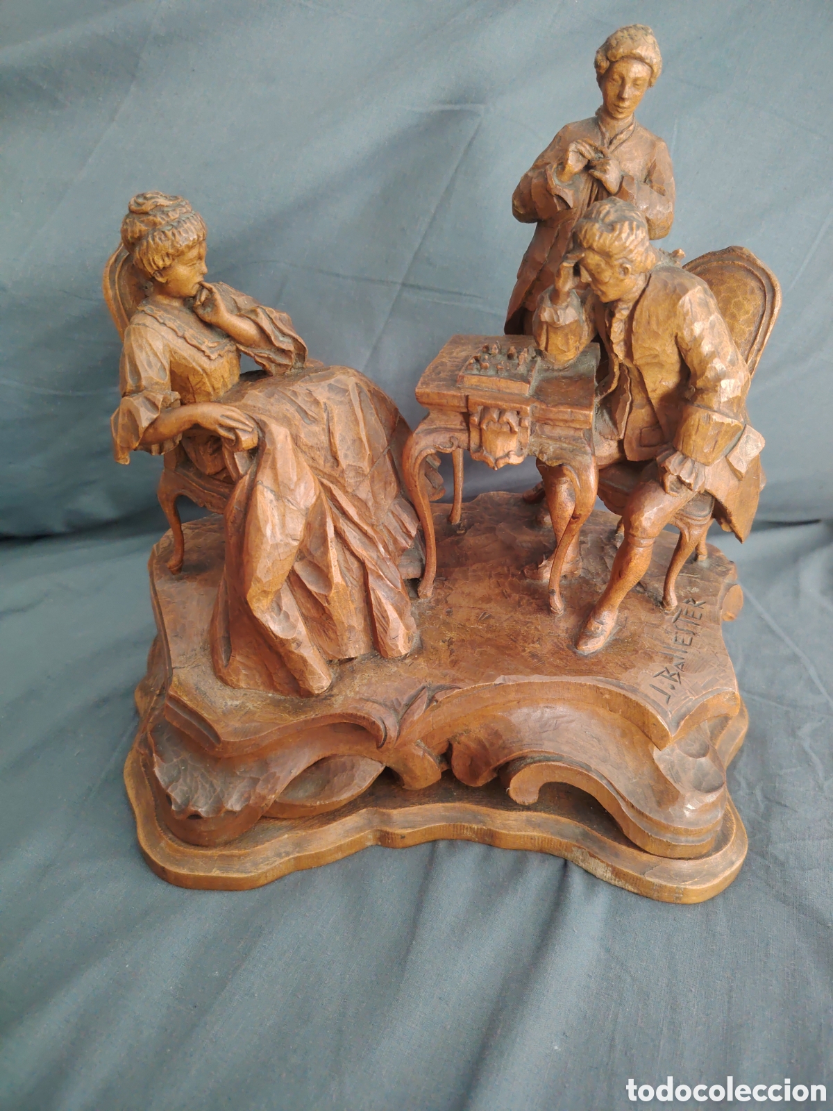 Arte: ESCULTURA DE MADERA,PARTIDA DE AJEDREZ