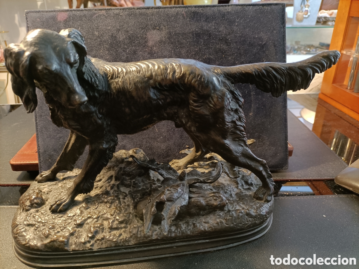 Arte: Escultura de bronce de perro firmado &rdquo;J. Moigniez (1835-1894)&rdquo;.