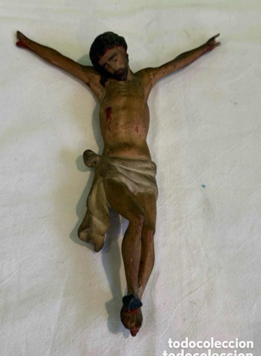 Arte: Antigua escultura de Cristo de crucifijo de madera tallada y policromada SXVIII/XI.