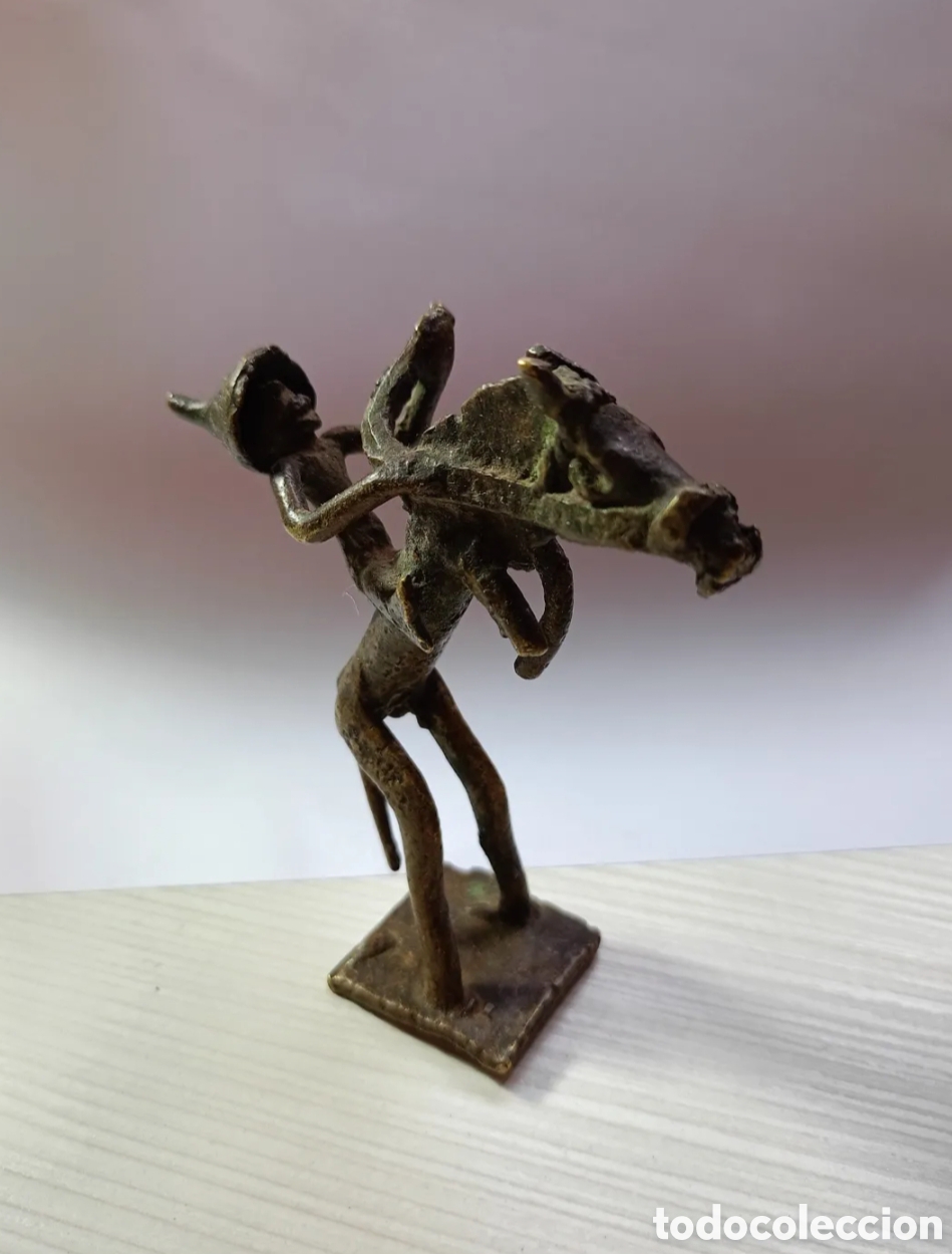 Arte: Antigua figura bronce arte africano Marruecos jinete con sombrero en caballo tomando las riendas rar