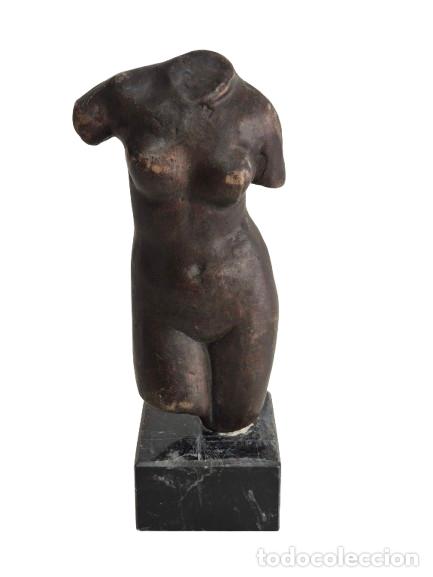 Arte: Escultura, Torso Femenino en Bronce - Peana de M&aacute;rmol