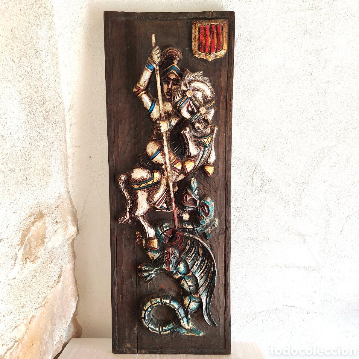 Arte: Talla madera policromada San Jorge y el drag&oacute;n / Sant Jordi i el drac 70x26 cm