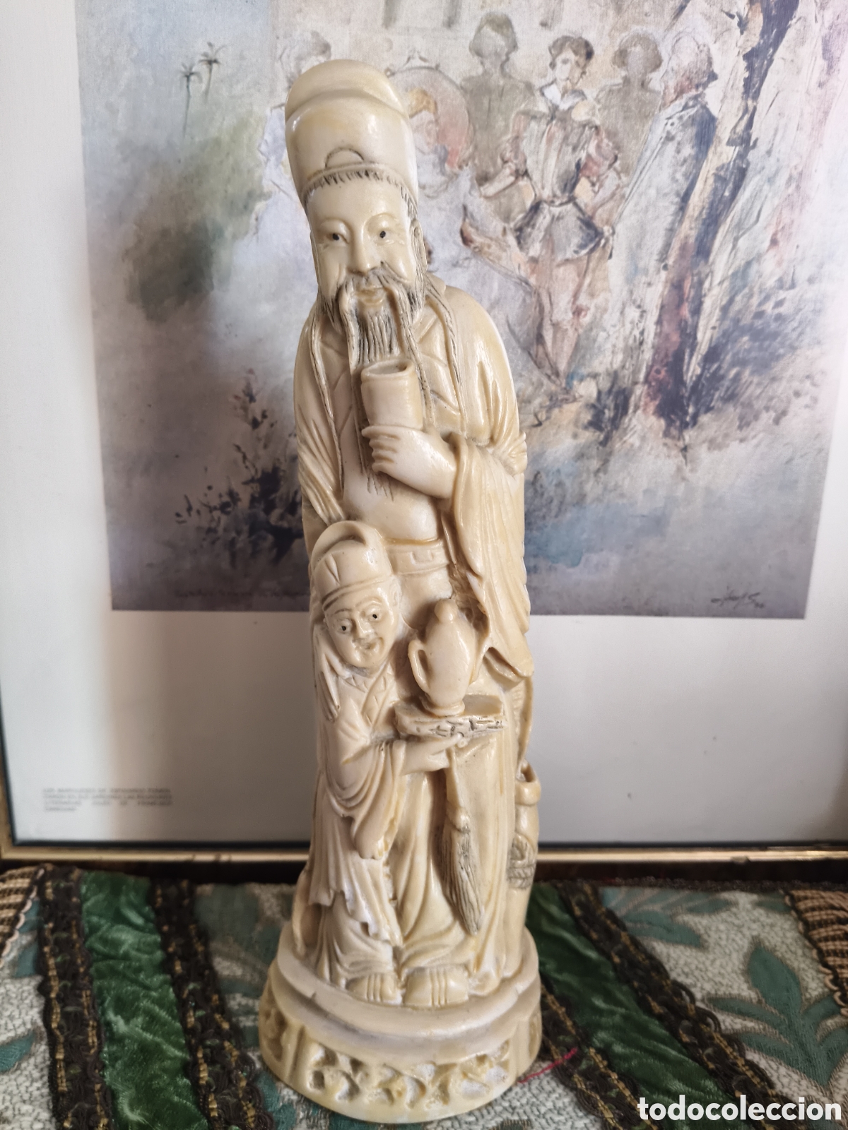 Arte: SABIO CHINO FIGURA VINTAGE ORIENTAL CHINA MONJE EN MARMOLINA SIMIL MARFIL SD&ordm; MITAD SIGLO XX