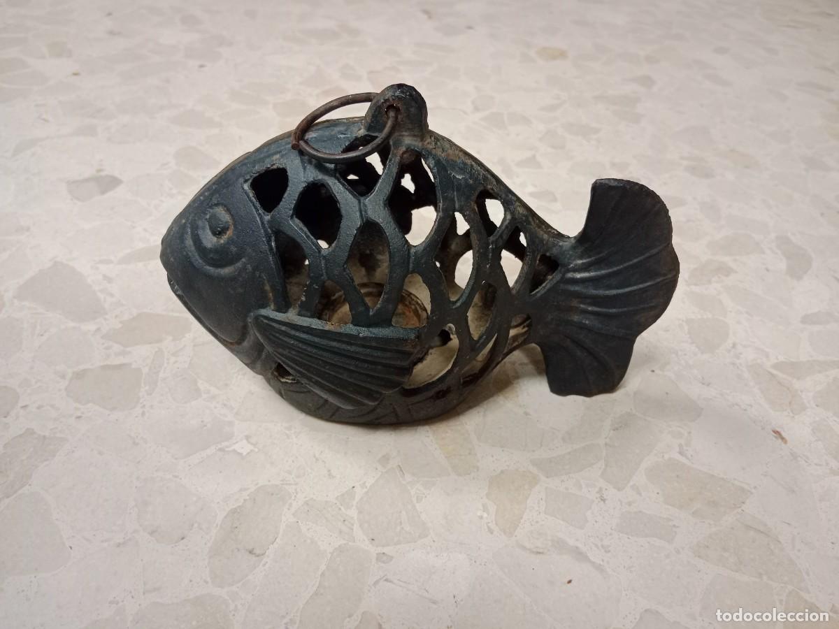 Arte: PRECIOSO PEZ CALADO CANDELERO - ANTIGUO TRABAJO DE FUNDICION - 20 x !0 x 12 CM